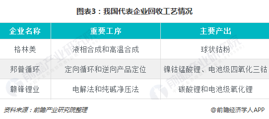 图表3：我国代表企业回收工艺情况  