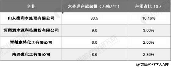 中国主要水处理药剂企业产能统计情况